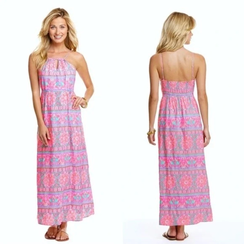 Vineyard Vines Bright Pink Turquoise Maxi Dress in Caribbean Floral size 0 or XS - Picture 4 of 8